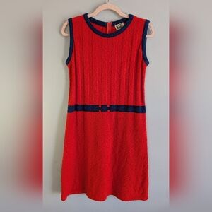 Vintage Miss Paris Red & Blue Jersey Knit Dress, 60s/70s, Size 13 (M/L) Tall